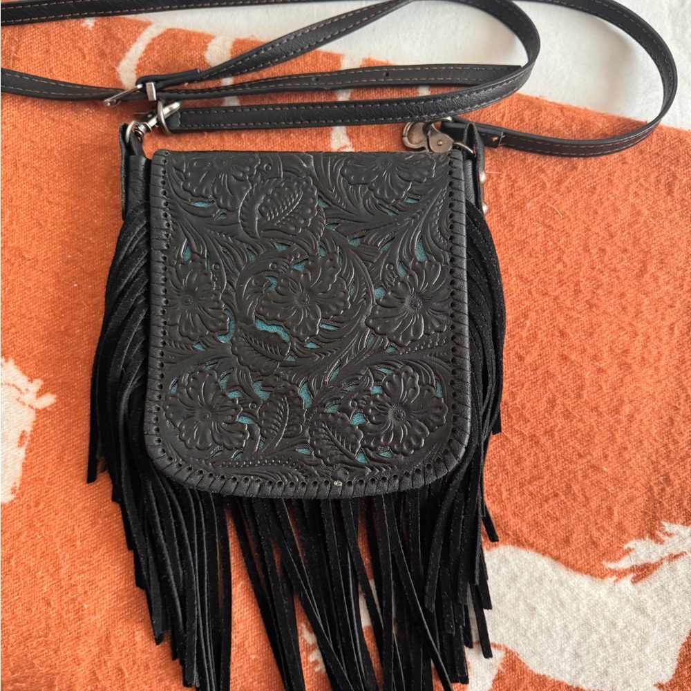 Black Fringe Leather Crossbody Bag